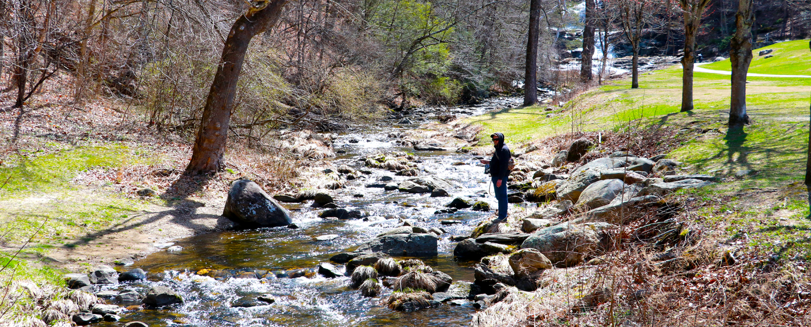 Springtime fly fishing in brook at Kent Falls